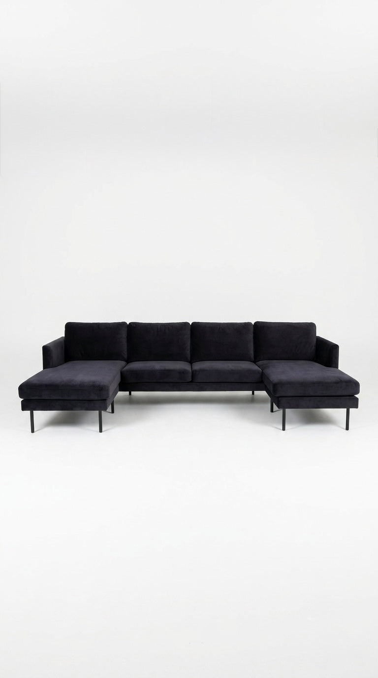 Flora | 5-sits med divan & schäslong | Midnatt | Sammet
