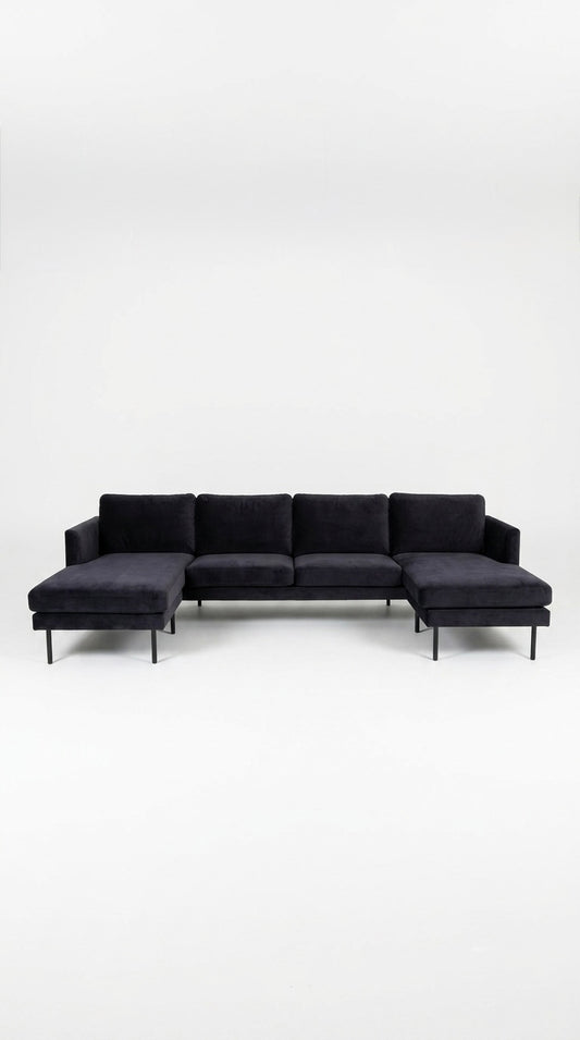 Flora | 5-sits med divan & schäslong | Midnatt | Sammet