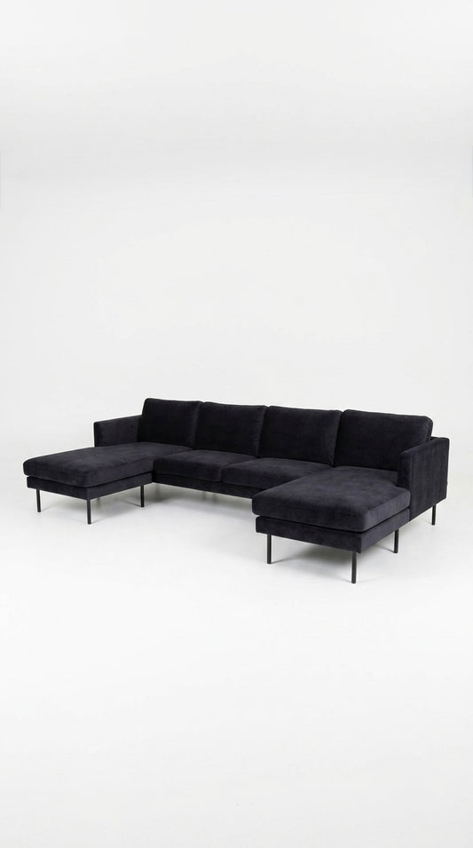 Flora | 5-sits med divan & schäslong | Midnatt | Sammet